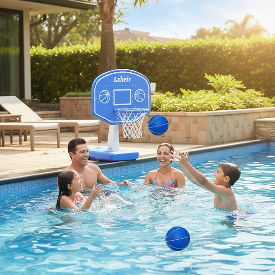 Lxheir Adjustable Pool Basketball Hoop Set With 2 Balls Pump And Sturdy Base For Family Fun by Wave & Hang