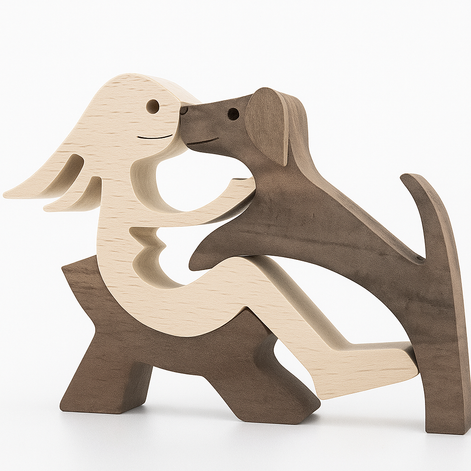 Wood Dog Sculpture Handmade Solid Wood by Wave & Hang