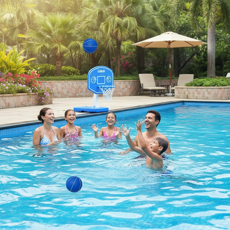 Lxheir Adjustable Pool Basketball Hoop Set With 2 Balls Pump And Sturdy Base For Family Fun by Wave & Hang