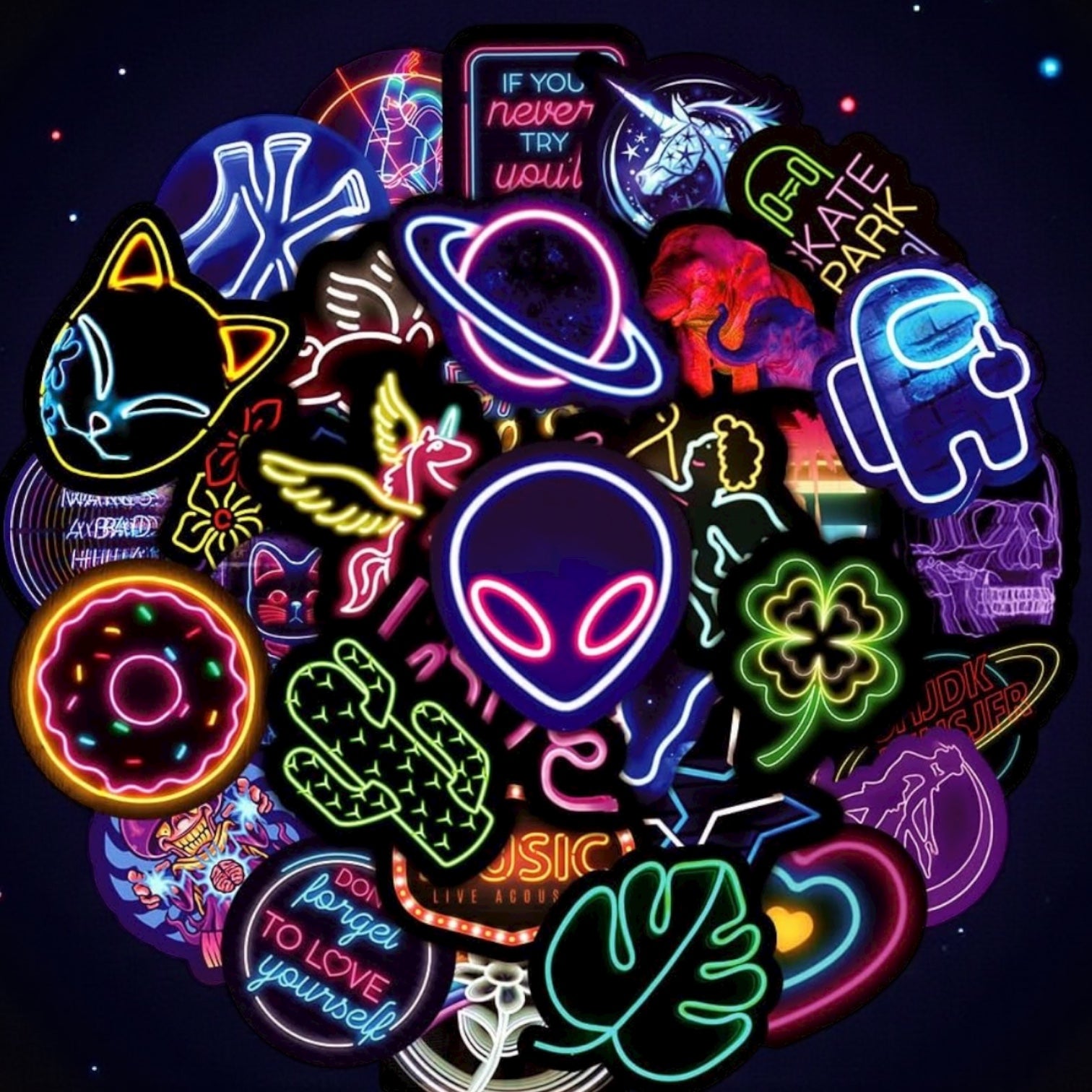 100PCS Neon Stickers – Vibrant Vinyl Decals for Kids & Teens by Wave & Hang