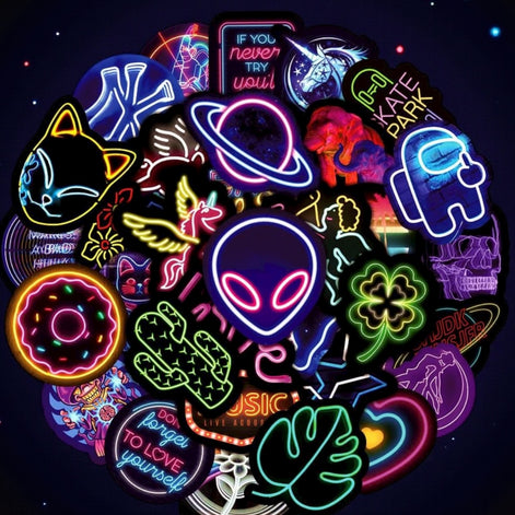100PCS Neon Stickers – Vibrant Vinyl Decals for Kids & Teens by Wave & Hang