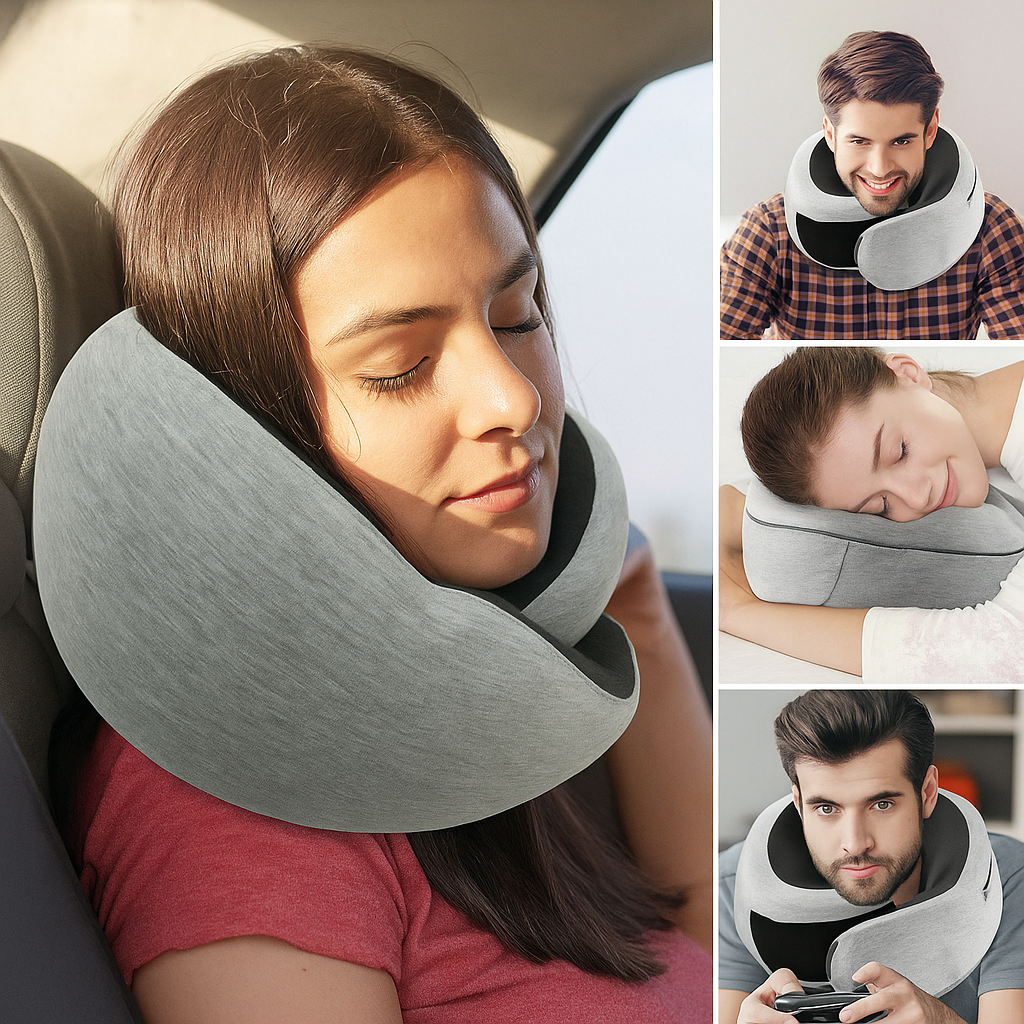 Premium Memory Foam Travel Neck Pillow Ergonomic U Shaped Support For Flights Cars And Office by Wave & Hang