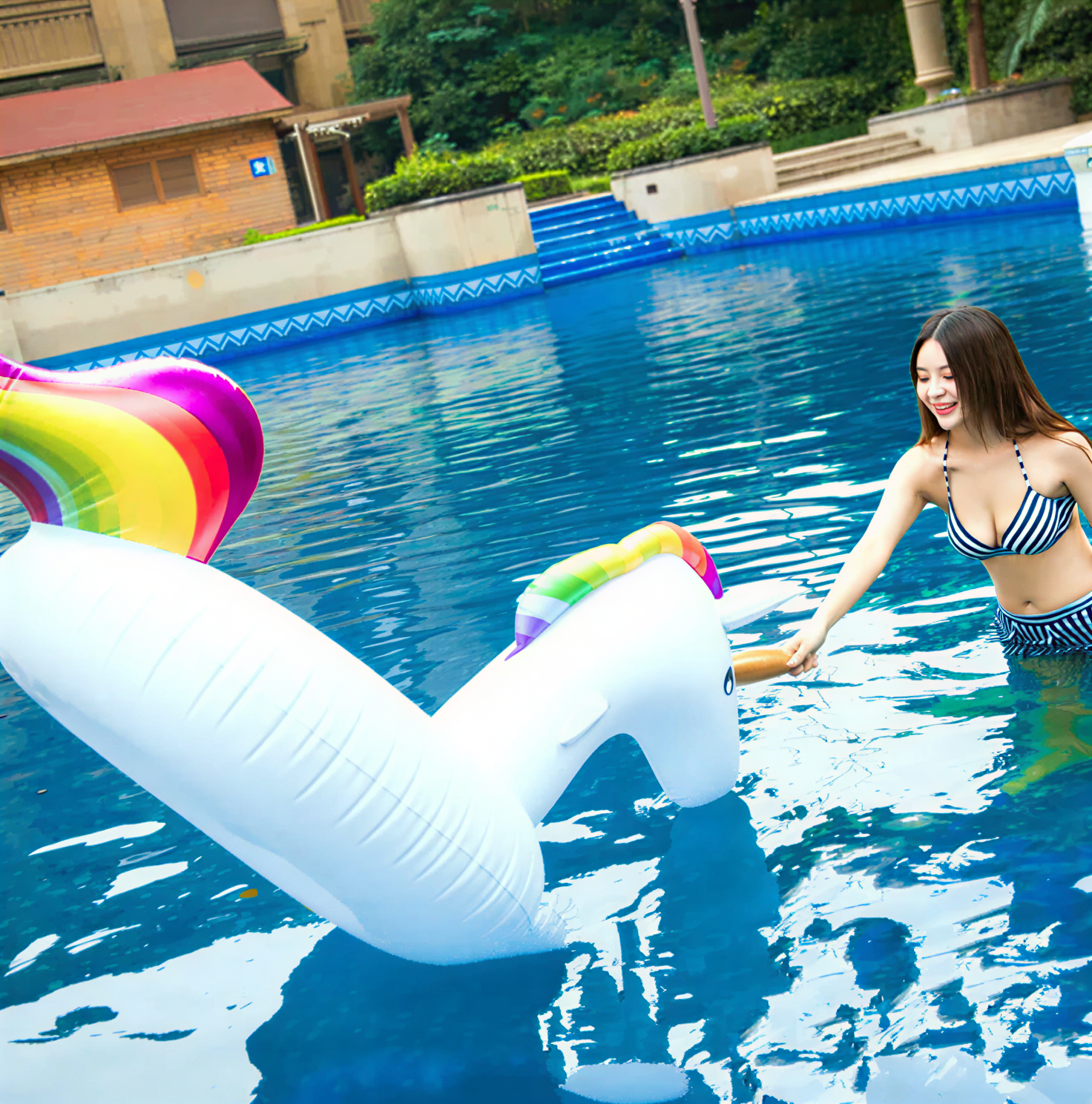 Inflatable Unicorn Pool Float – Giant Swim Ring for Adults & Kids (Durable Eco PVC, 190cm/270cm, Colorful Summer Float)