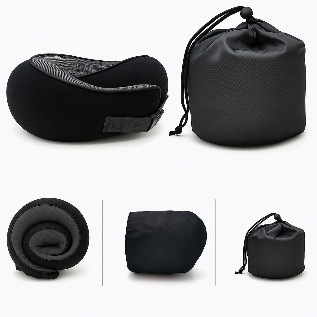 Premium Memory Foam Travel Neck Pillow Ergonomic U Shaped Support For Flights Cars And Office by Wave & Hang