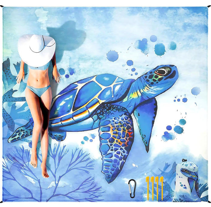 HIHOHO Beach Blanket - Sandproof & Water-Resistant for 4, Blue Print