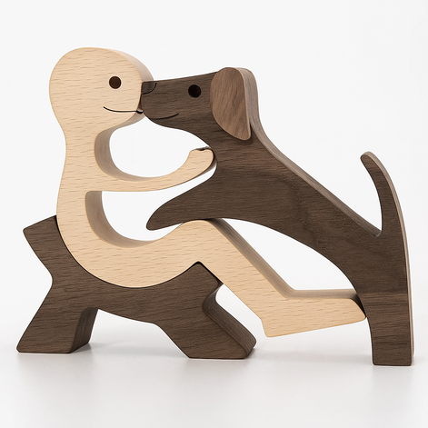 Wood Dog Sculpture Handmade Solid Wood by Wave & Hang