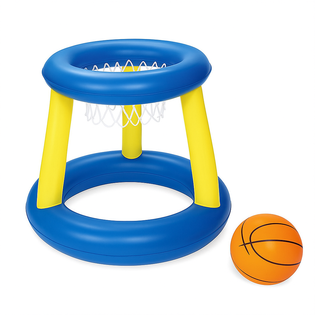 Inflatable Pool Game Set With Volleyball And Basketball Family Floating Toys For Kids And Adults by Wave & Hang
