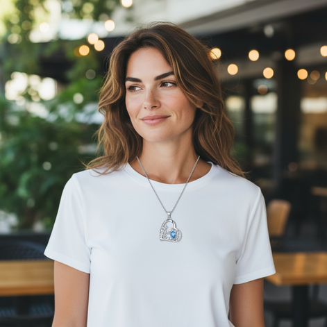 Sterling Silver Sea Turtle Heart Necklace – Blue Zircon Pendant Jewelry Gift by Wave & Hang