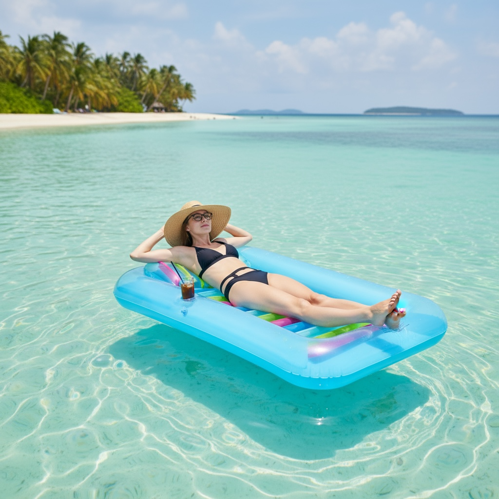 Inflatable Sunshine Pool Float With Pillow Eco Friendly Blue Lounge 176x110x20 cm by Wave & Hang