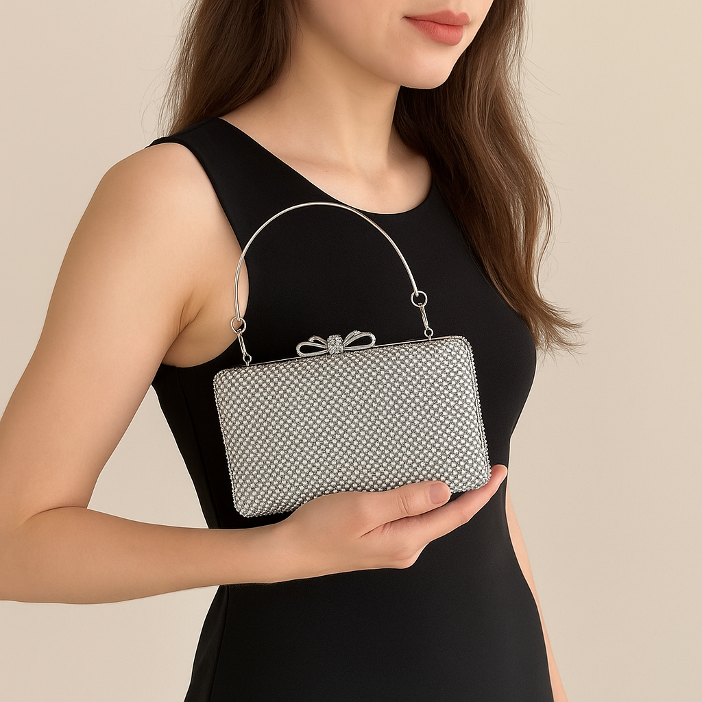 Silver Glitter Evening Clutch - Glamorous Handbag for Women by Wave & Hang