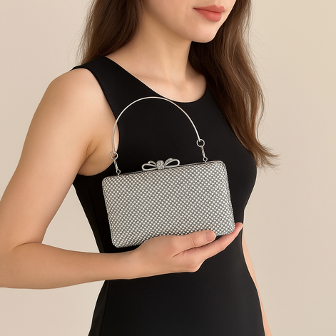 Silver Glitter Evening Clutch - Glamorous Handbag for Women by Wave & Hang