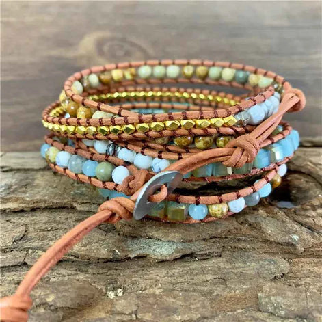 Bohemian Handmade Ocean Stone Bead Bracelet | Natural Stone Wrap Bracelet