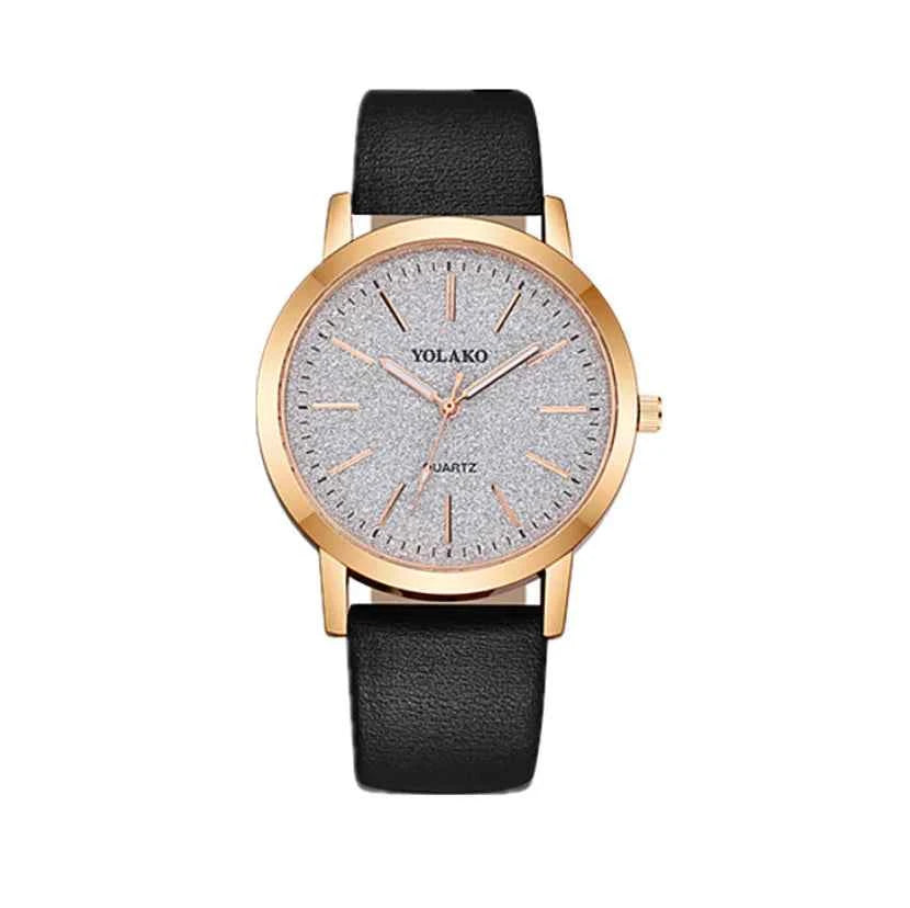 Women’s Glitter Leather Band Quartz Watch – Slim & Elegant Design