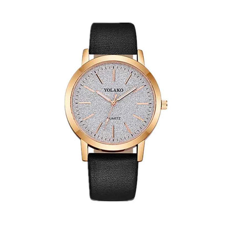 Women’s Glitter Leather Band Quartz Watch – Slim & Elegant Design