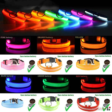 LED Adjustable Dog Collar – Waterproof Blinking Glow Safety Light for Pets