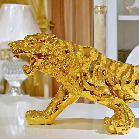 Luxury Resin Tiger Figurine | Strength & Wealth Symbol by Wave & Hang