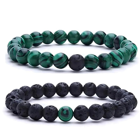 Couple’s Black Yoga Beaded Bracelet – Handmade Stone Bracelet for Men & Women by Wave & Hang