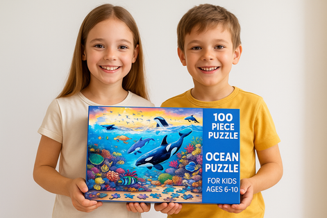 100 Piece Ocean Puzzle for Kids Ages 6–10 – Killer Whale Jigsaw Educational Toy for Boys & Girls