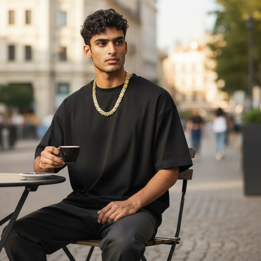 Byzantine Titanium Steel Necklace Set – Men’s Gold Chain Jewelry by Wave & Hang