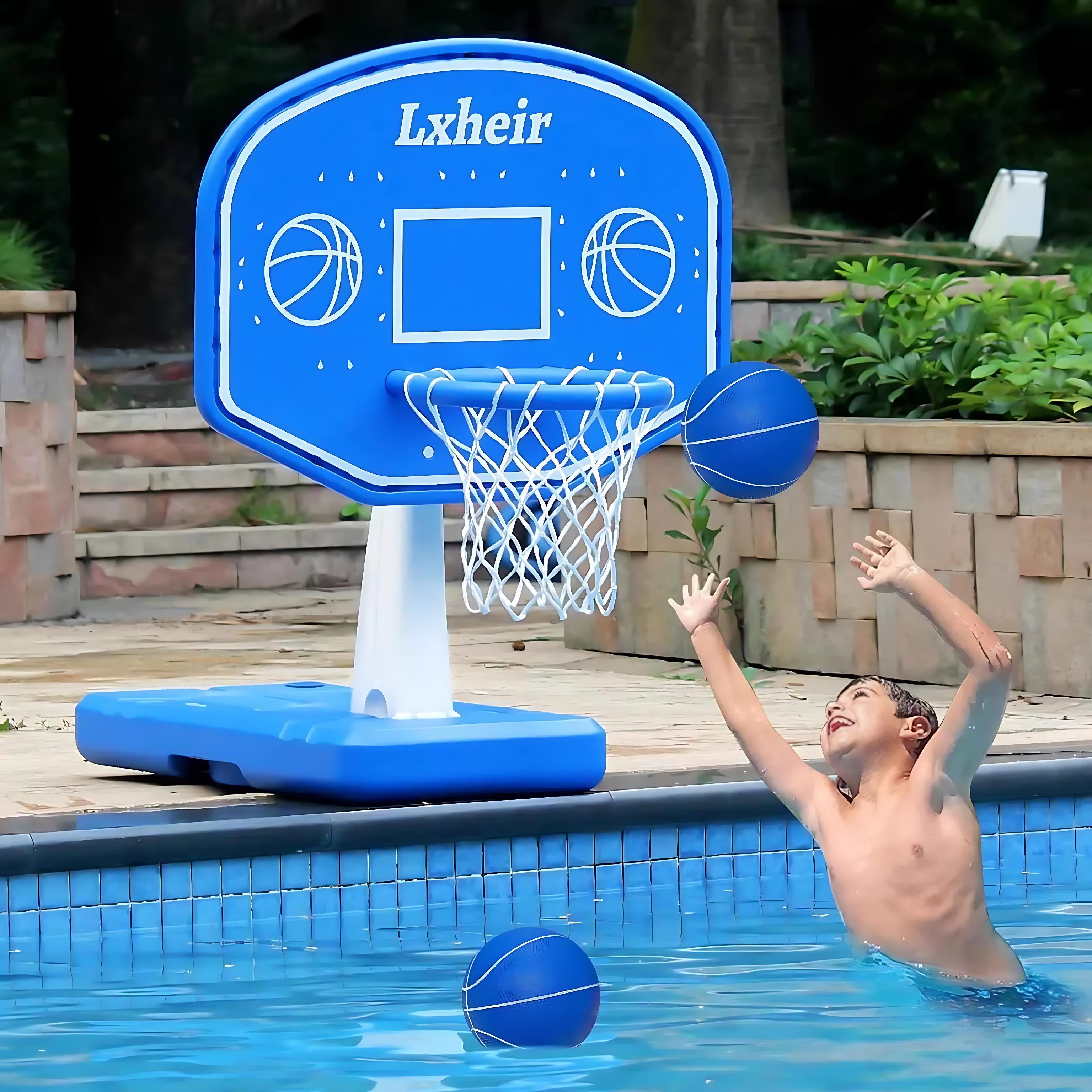 Lxheir Adjustable Pool Basketball Hoop Set With 2 Balls Pump And Sturdy Base For Family Fun by Wave & Hang