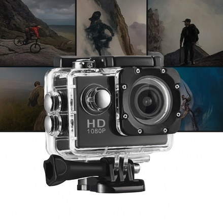 1080p Waterproof Sports Action Camera with HD Recording & Underwater Housing