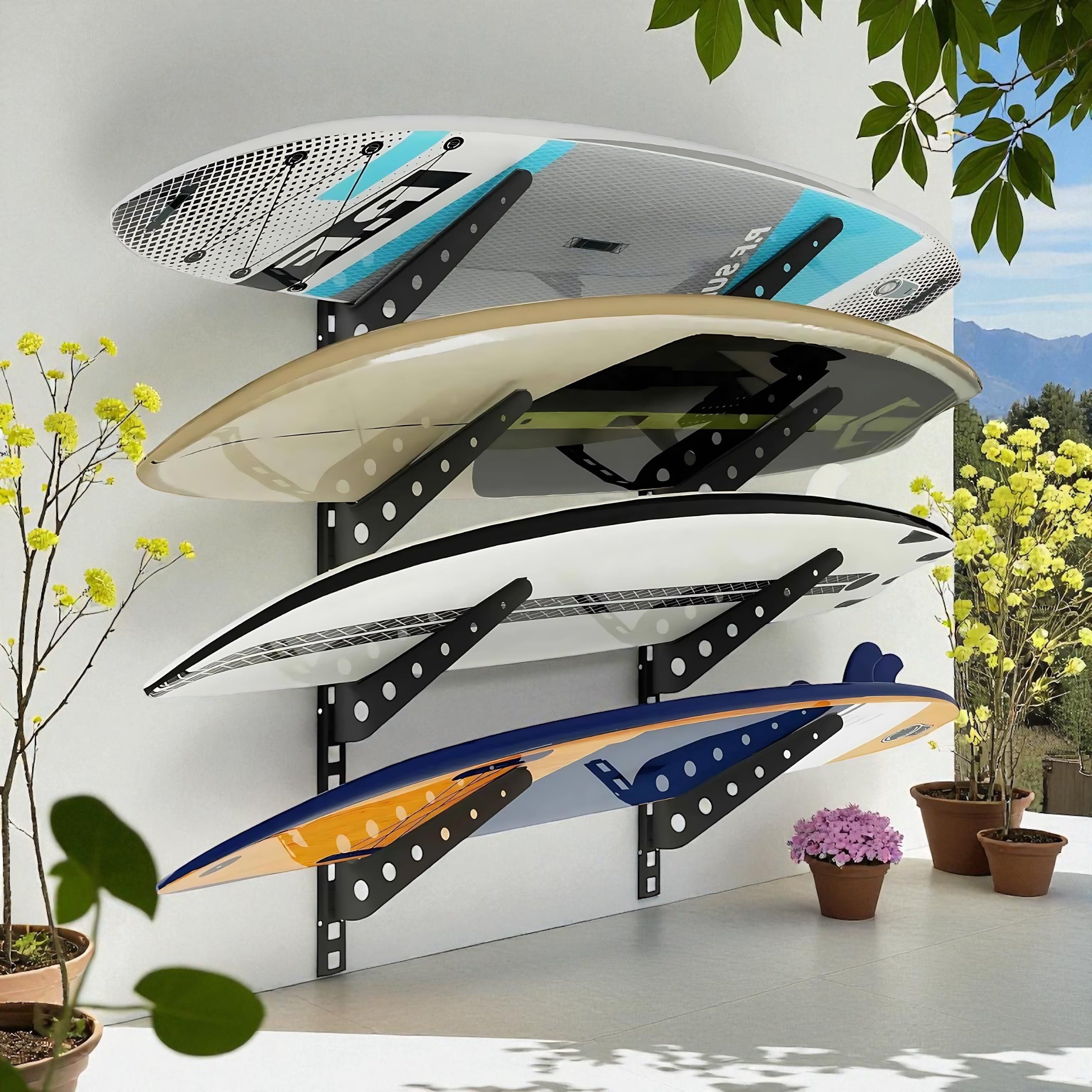 Neorexon™ Adjustable Surfboard Rack – Heavy-Duty Wall Mount for Surfboards, Paddle Boards & More by Wave & Hang