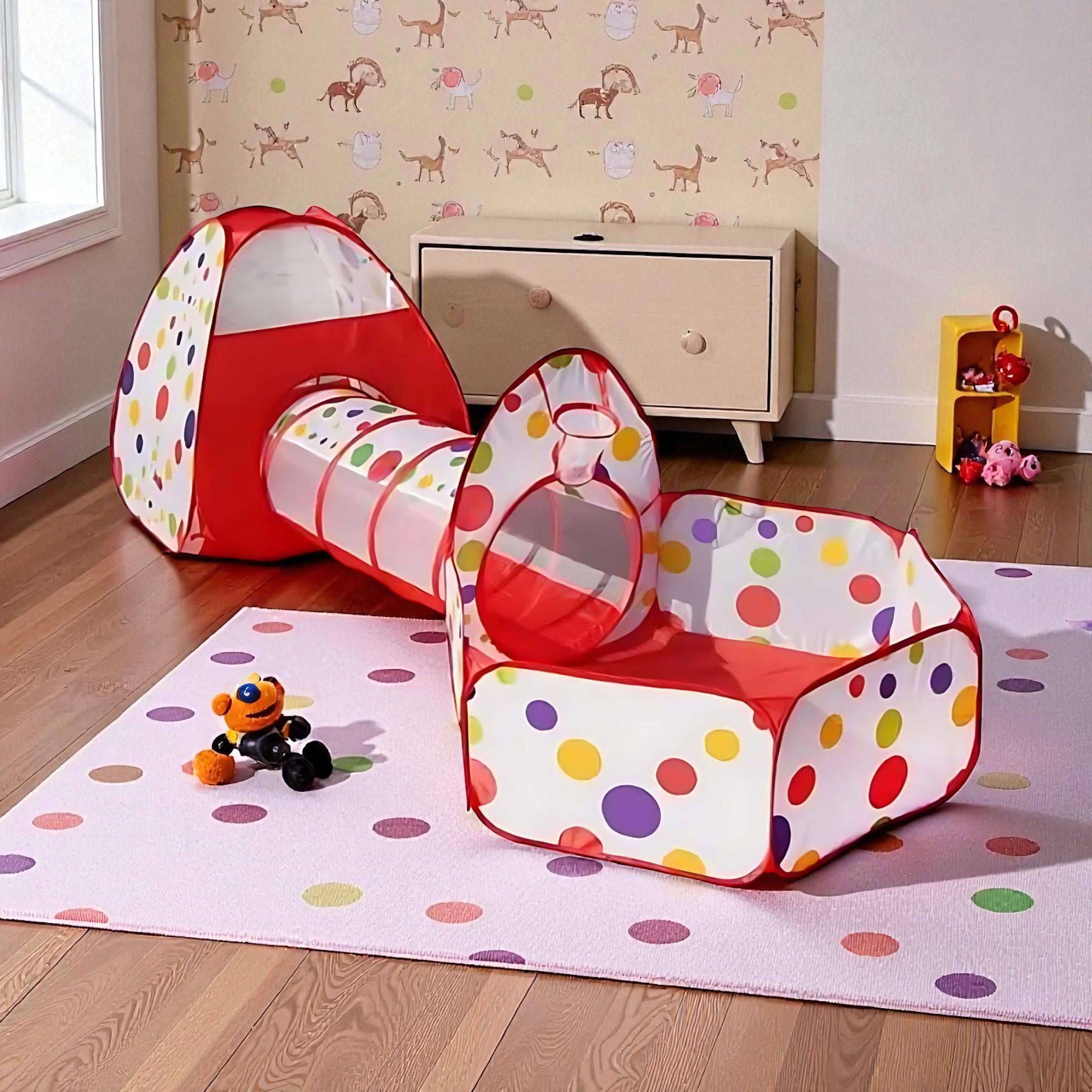 Kids Play Tunnel Tent 3-Piece Set with Ball Pit and Ocean Pool – Foldable Indoor & Outdoor Playhouse for Toddlers and Children