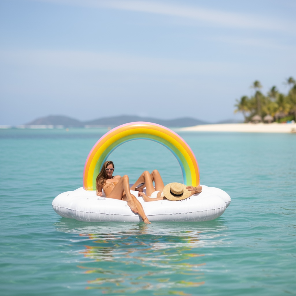 Inflatable Rainbow Cloud Island Float for Adults and Kids Giant Lounge by Wave & Hang