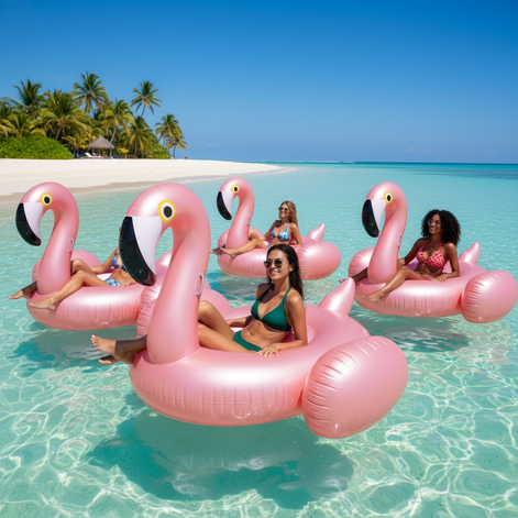 Pink Giant Flamingo Pool Float Heavy Duty Ride On For Adults Kids 43x34 Inches Extra Large by Wave & Hang