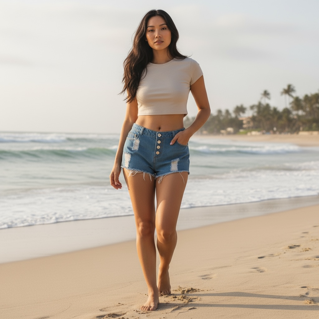 Women’s Summer Denim Hot Pants – High Waist Ripped Shorts by Wave & Hang