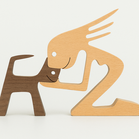 Wood Dog Sculpture Handmade Solid Wood by Wave & Hang