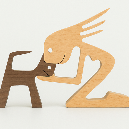 Wood Dog Sculpture Handmade Solid Wood by Wave & Hang