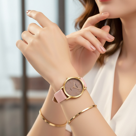 Women’s Glitter Leather Band Quartz Watch – Slim & Elegant Design by Wave & Hang