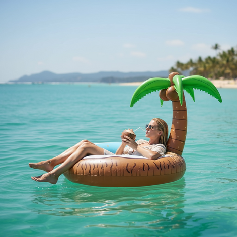 Floatay Extra Large Tropical Palm Tree Pool Float For Adults 48 Inch Coconut Tree Island Lounger by Wave & Hang