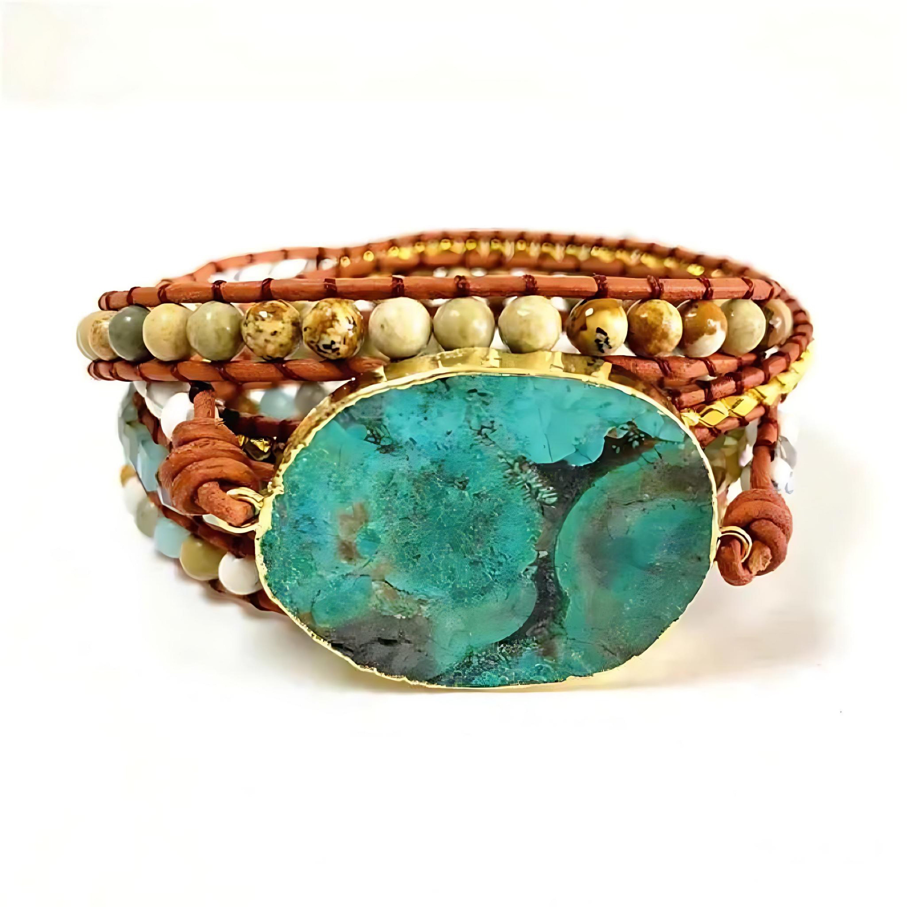 Bohemian Handmade Ocean Stone Bead Bracelet | Natural Stone Wrap Bracelet by Wave & Hang