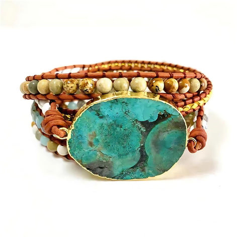 Bohemian Handmade Ocean Stone Bead Bracelet | Natural Stone Wrap Bracelet by Wave & Hang