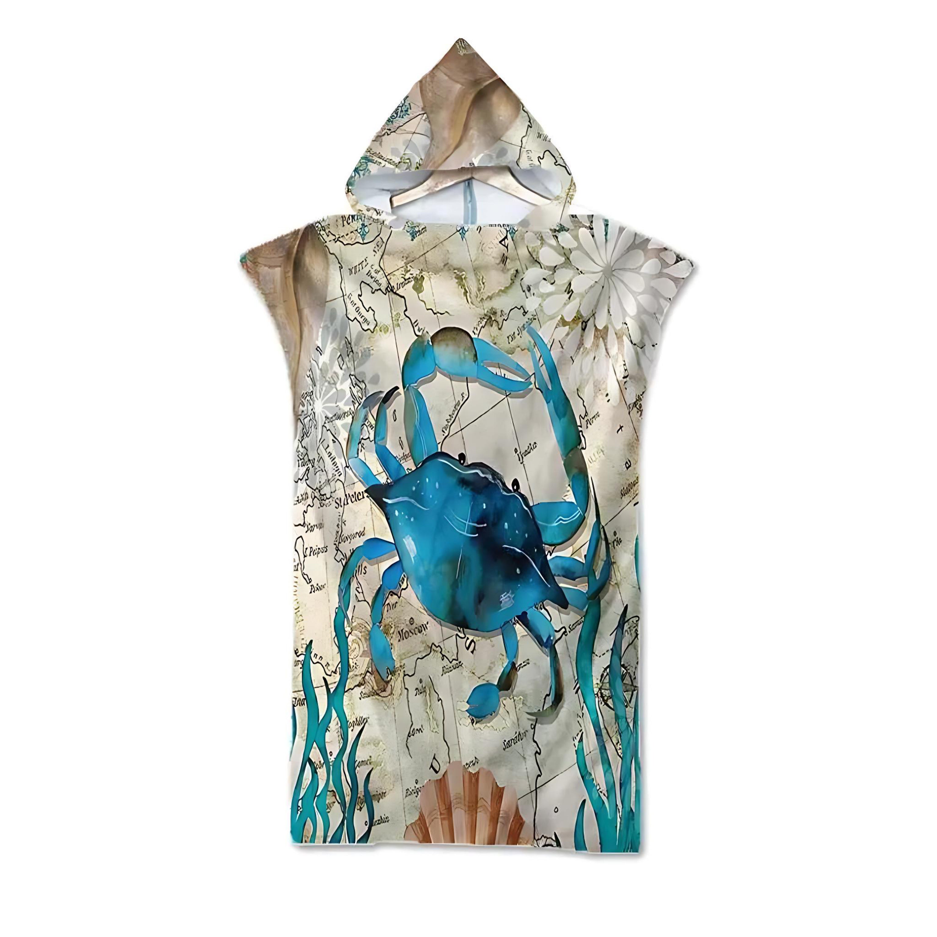 Ocean Print Hooded Beach Towels Family Pack Ultra Soft Microfiber Poncho Towels For Kids And Adults by Wave & Hang