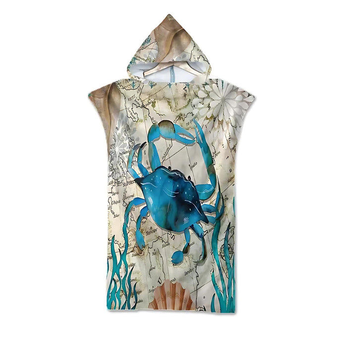 Ocean Print Hooded Beach Towels Family Pack Ultra Soft Microfiber Poncho Towels For Kids And Adults by Wave & Hang