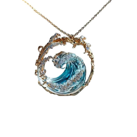 Ocean Wave Necklace – Adjustable Copper Pendant with Electroplated Finish