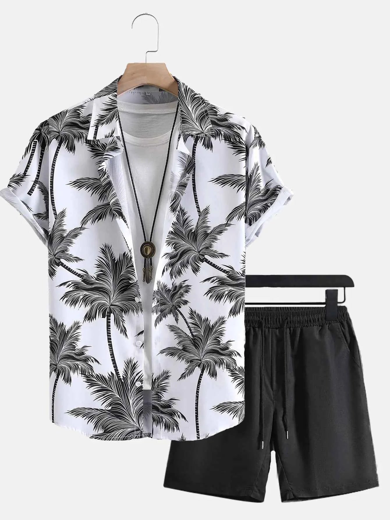 Men’s 3D Print Beach Outfit | Hawaiian Short Sleeve Shirt & Matching Shorts Set for Summer Vacation, Beach & Casual Wear