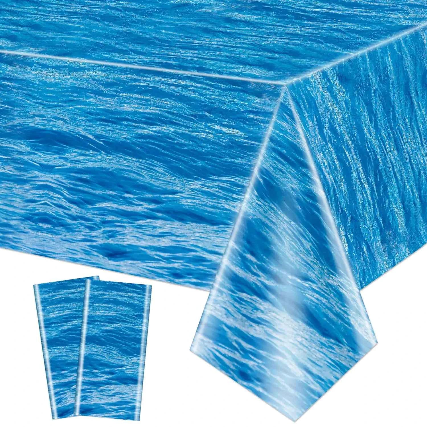 Hegbolke 2-Pack Ocean Wave Tablecloths – 51” x 106” Disposable Plastic Ocean Water Covers for Beach, Pool, Mermaid & Under-the-Sea Parties