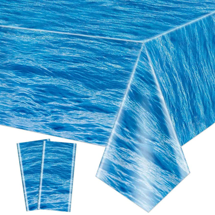 Hegbolke 2-Pack Ocean Wave Tablecloths – 51” x 106” Disposable Plastic Ocean Water Covers for Beach, Pool, Mermaid & Under-the-Sea Parties