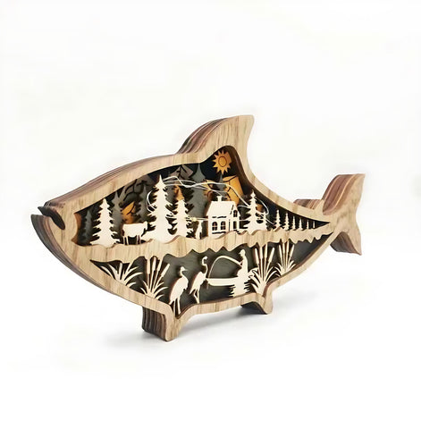 Wooden Fish Carving – Creative Ocean Art Desktop & Shelf Decor by Wave & Hang