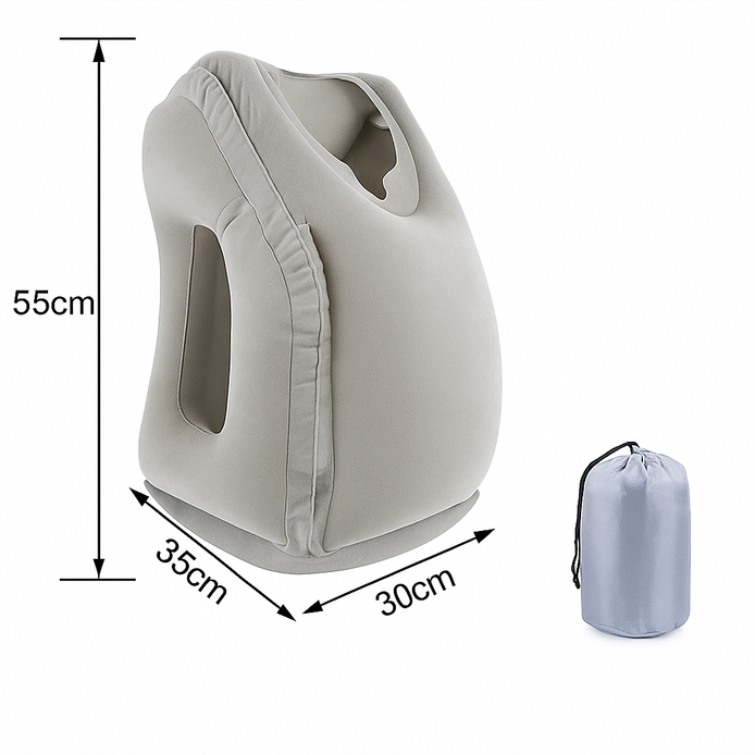 Inflatable Neck Support Pillow Ergonomic Travel Cushion For Airplane Office Or Car Adjustable Flocking PVC TPU by Wave & Hang