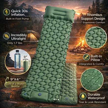 CXHSFNAL Ultralight Sleeping Pad – Quick 30s Inflate for Camping