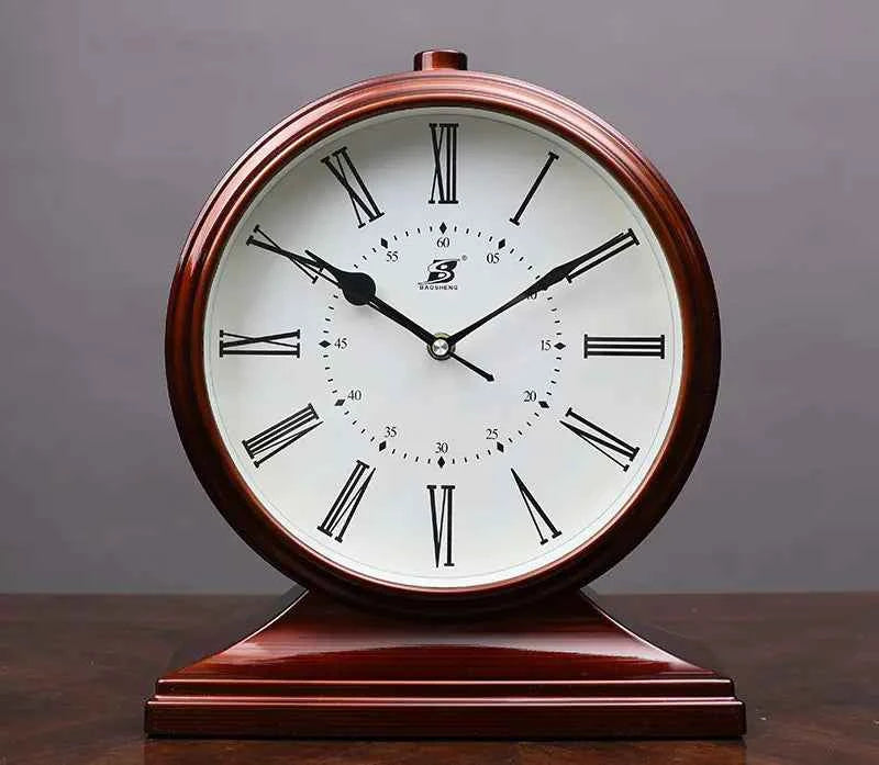 Vintage Quartz Pendulum Desk Clock | Silent Table Clock for Living Room & Bedroom | Retro Decorative Timepiece 10-Inch