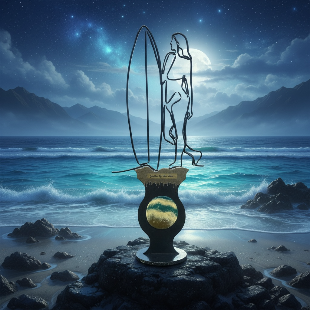 Goddess Of The Tides Tideborn Empress Limited Edition One Line Resin And Wood Sculpture by Wave & Hang