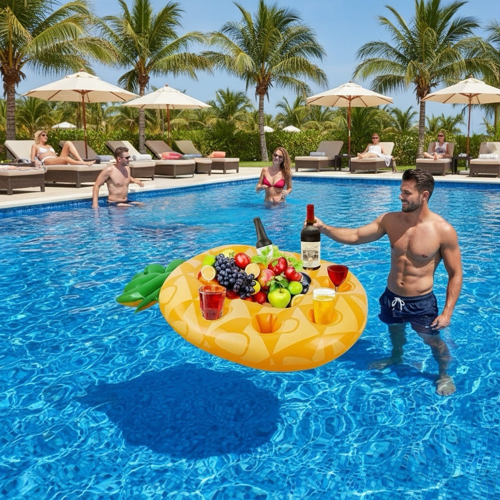 Inflatable Pineapple Pool Drink Holder Floating Snack Tray by Wave & Hang