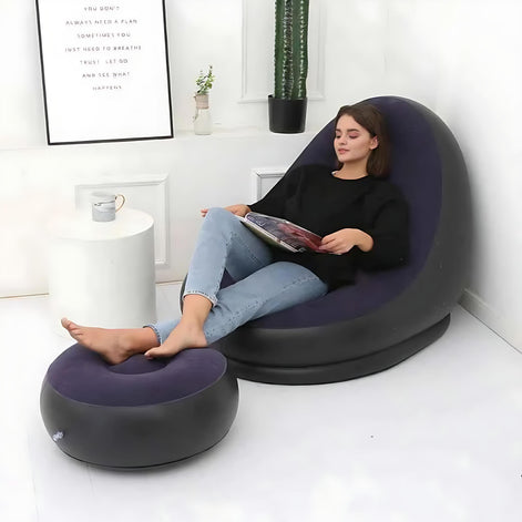 Thick Inflatable Lazy Sofa With Footstool Portable Lounger by Wave & Hang
