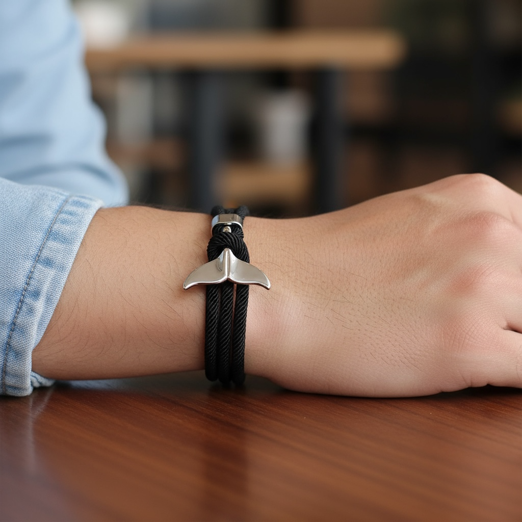 Ocean Whale Tail Anchor Bracelet Adjustable Nautical Rope for Couples and Ocean Lovers by Wave & Hang